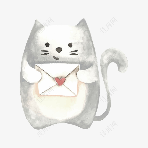 情人节送情书的宠物猫插画