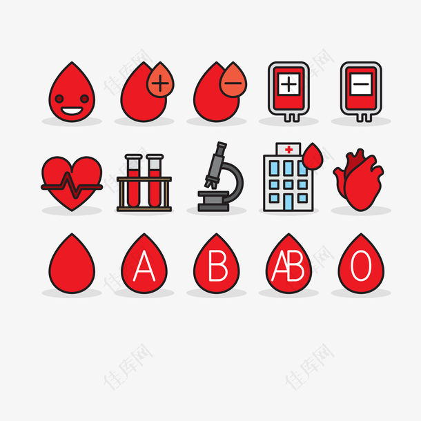 矢量简约红色卡通献血系列图标