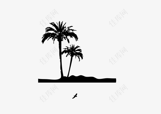 黑色椰子树剪影