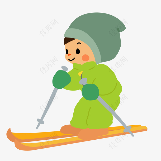 冬天可爱小朋友在滑雪矢量免抠图