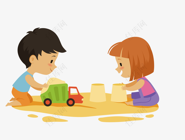 矢量正在玩沙子的两个小朋友