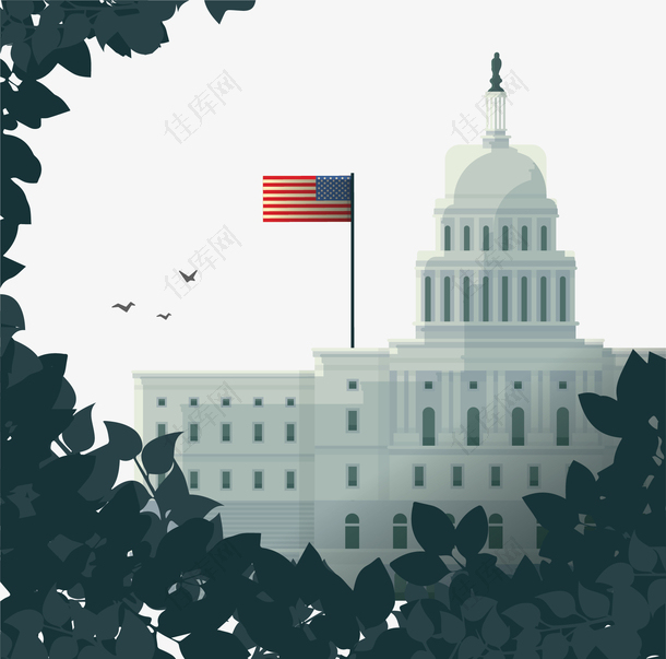 树叶丛里的美国白宫