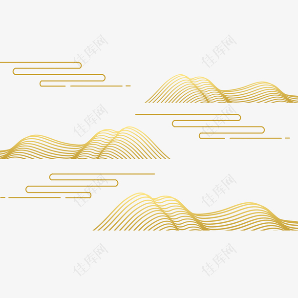 金色线条国潮山水
