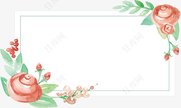 手绘红玫瑰婚礼标题框
