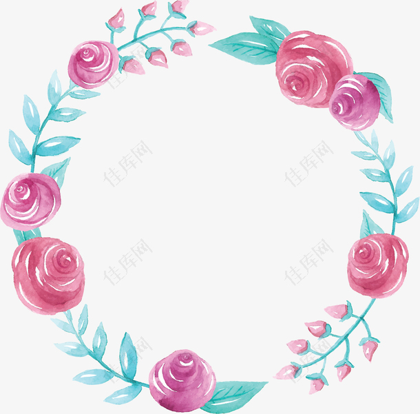 粉红水彩玫瑰花环