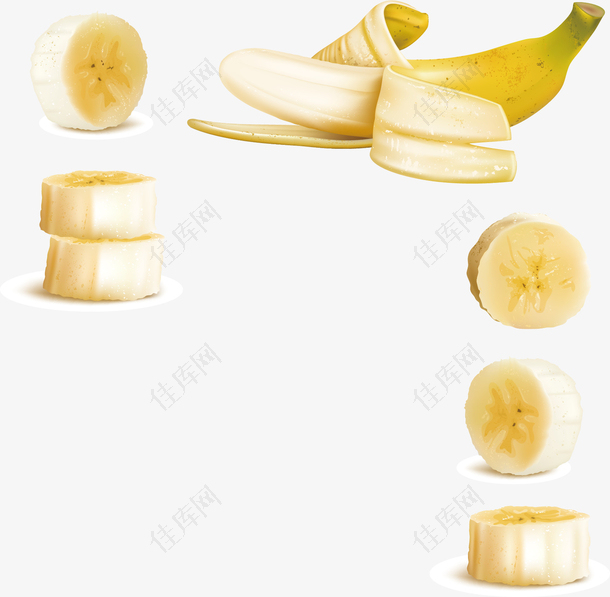 剥开的香蕉和香蕉块
