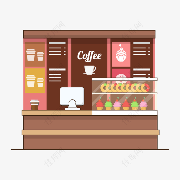简约手绘咖啡甜品店装饰插画