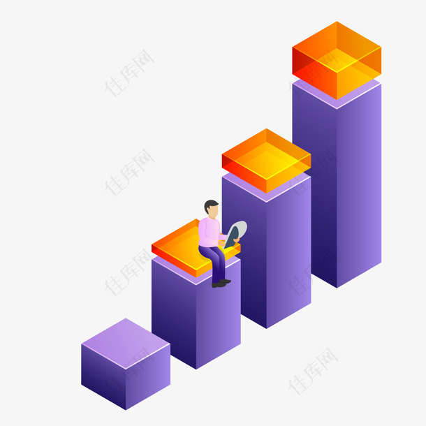 紫色柱形数据分析元素