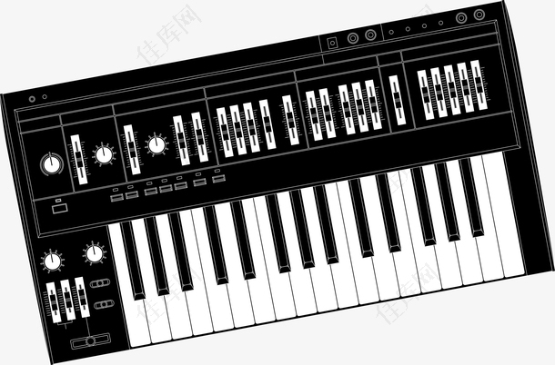黑白电子钢琴矢量图