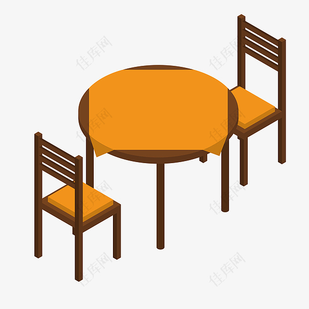 矢量手绘木质双人餐桌