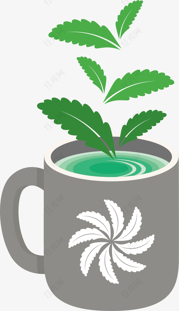 矢量图水彩绿色茶叶