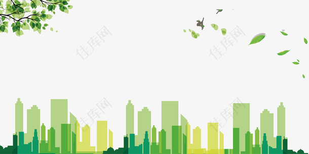 绿色清新城市环保海报插画