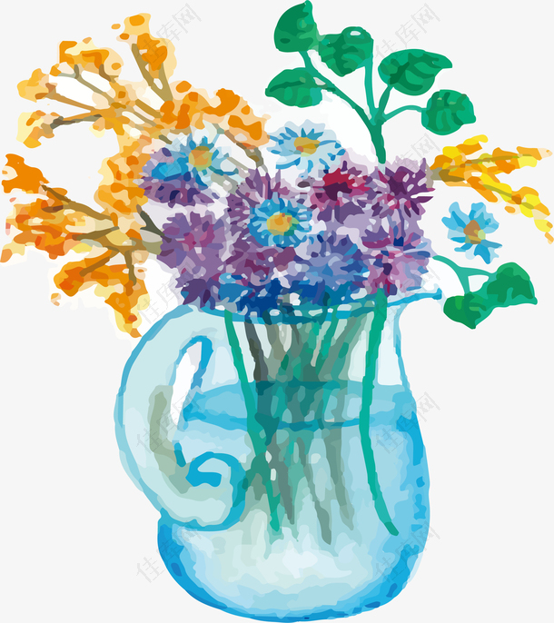 水彩手绘玻璃花瓶