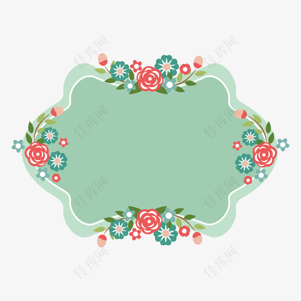 母亲节四朵花朵装饰和绿色背景