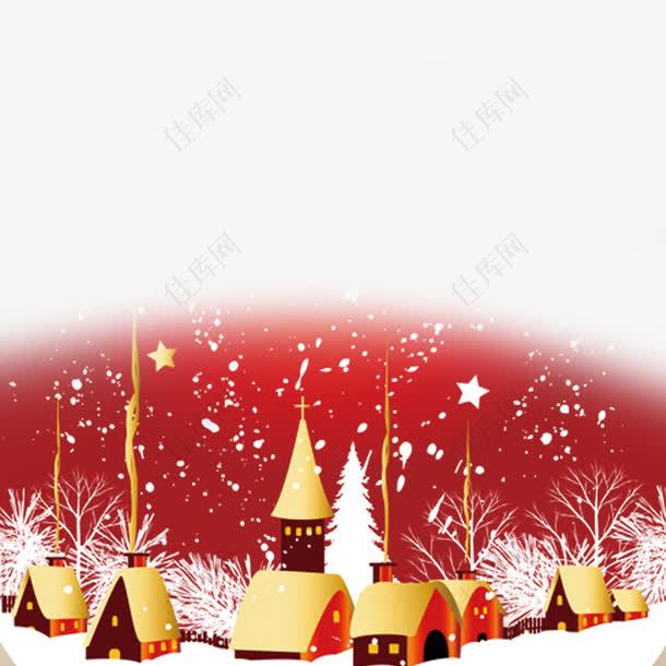 圣诞元旦红色房屋雪树水晶球图