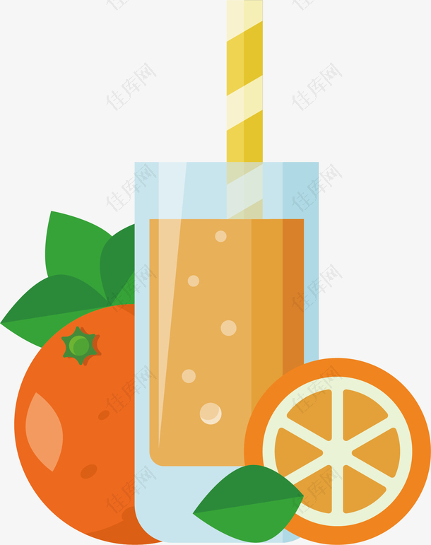 矢量图水彩橙汁饮品