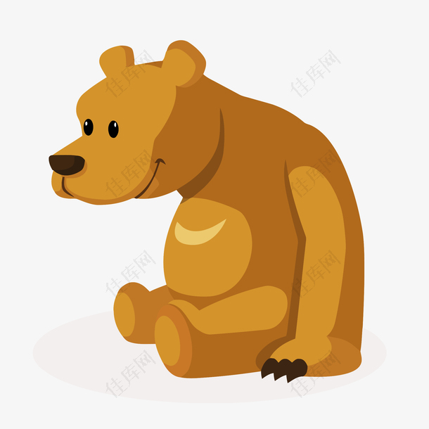 矢量手绘坐着棕色小熊