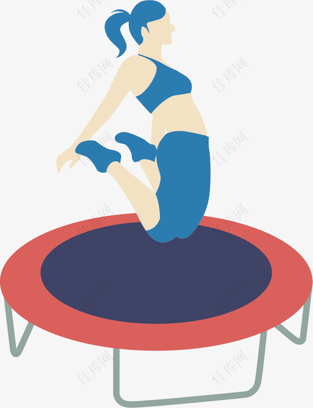 卡通风格在蹦床上跳跃的女人