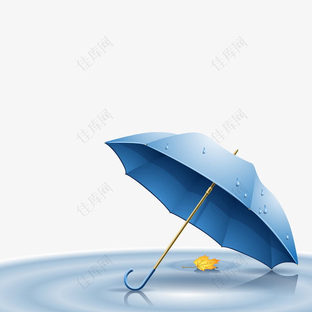 雨中的蓝色雨伞