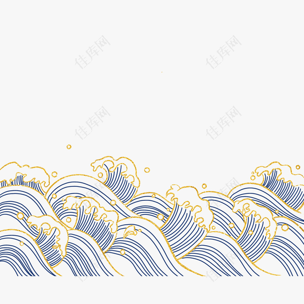 海浪波涛水纹国潮手绘