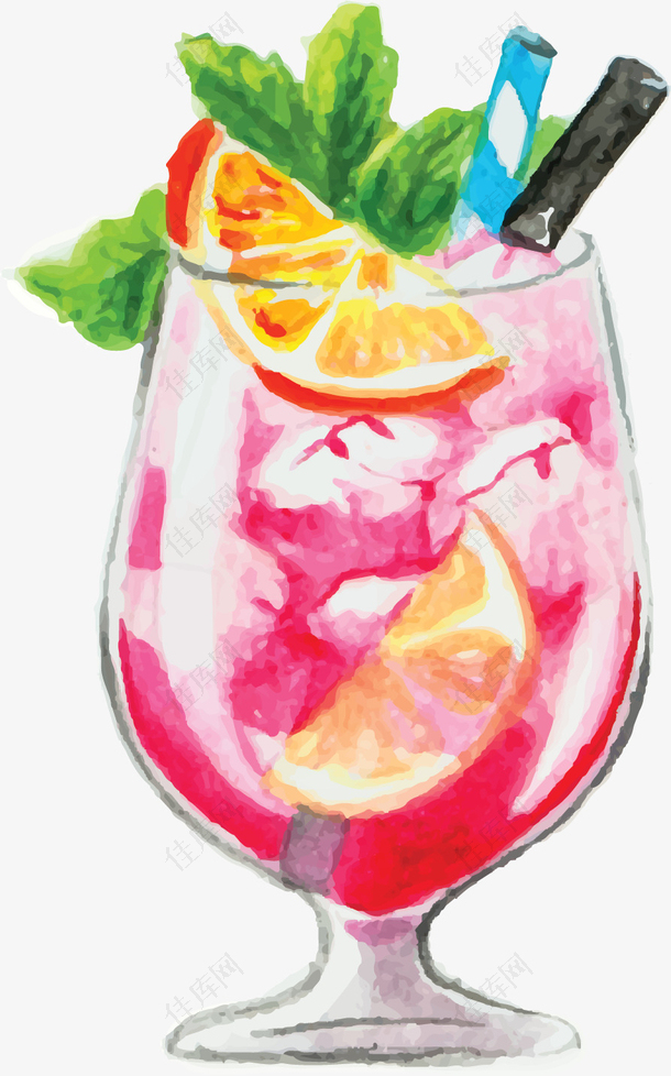 粉红手绘夏季果汁