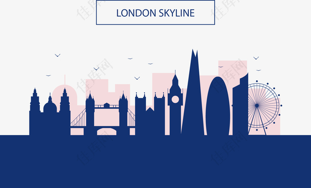 伦敦城市建筑剪影旅游海报矢量素