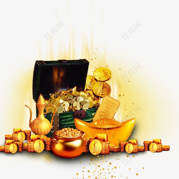 矢量金币宝箱PNG图片