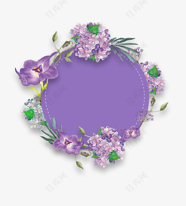 紫色清新唯美花环装饰图案