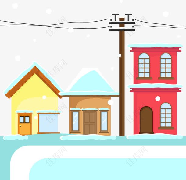 房子雪景插画