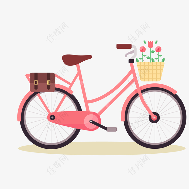 红黑色装着花和公文包的自行车