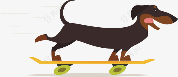 卡通玩滑板的狗狗PNG