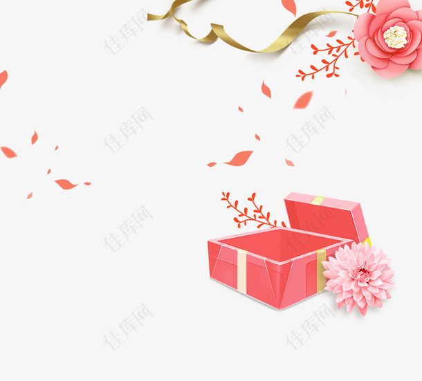 粉色礼物盒飘带母亲节爱心