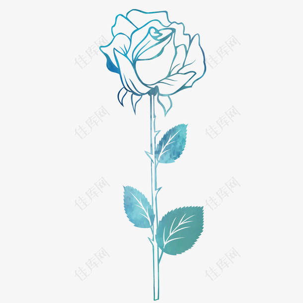 手绘蓝色玫瑰花装饰设计