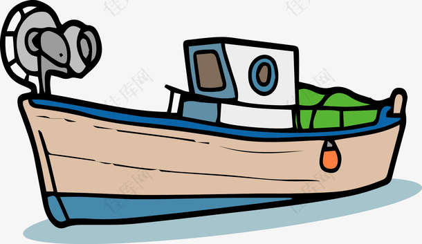 卡通水上工具渔船图