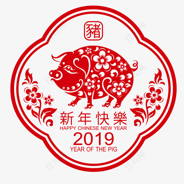红色创意2019新年快乐猪年剪