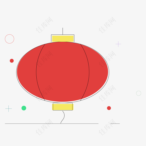 红色圆弧灯笼装饰元素