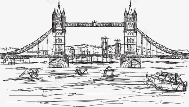 矢量手绘伦敦塔桥