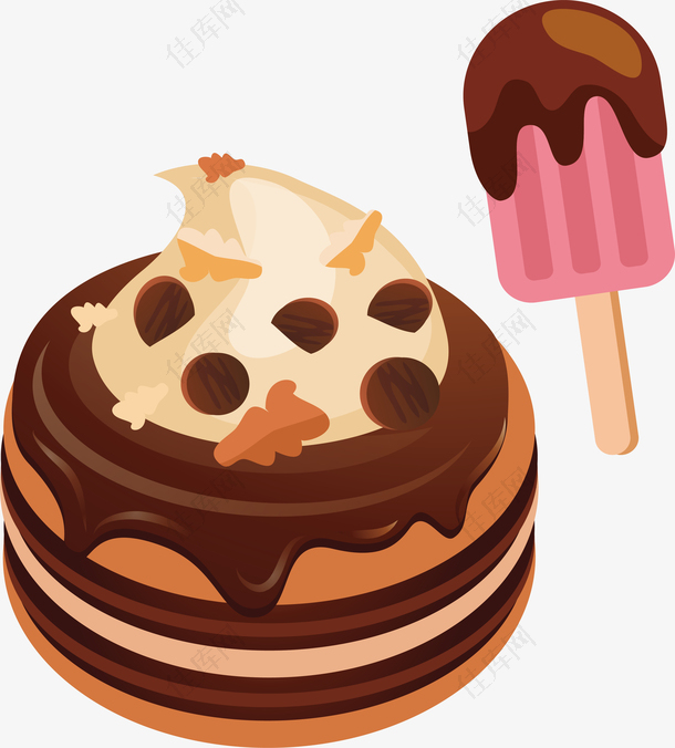 巧克力蛋糕冰糕矢量手绘可爱甜品