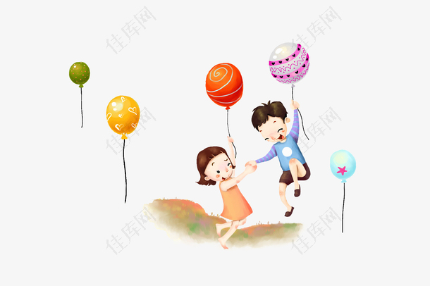 可爱卡通孩子与气球