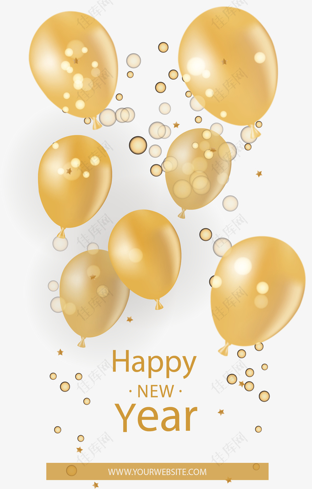 漂浮的金色新年气球