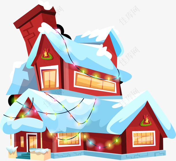 手绘圣诞冬季卡通房子装饰