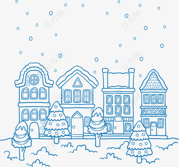 蓝色线条下雪圣诞小镇