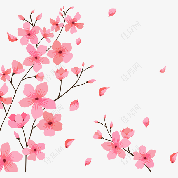 春天粉色桃花手绘