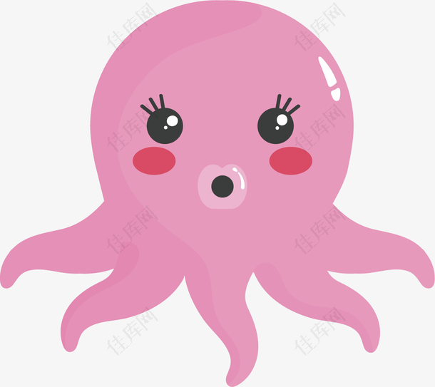 矢量图粉色水彩章鱼