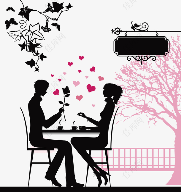 浪漫粉色树下的情侣