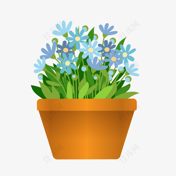 卡通蓝色的小花盆栽设计