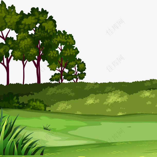 卡通绿色的植物风景设计