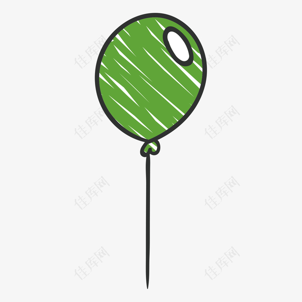 手绘卡通绿色氢气球