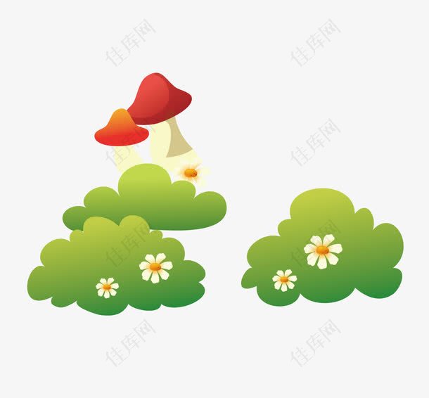 卡通蘑菇和花丛矢量素材