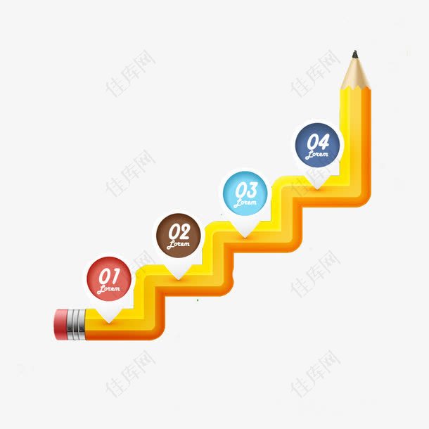 弯曲阶梯铅笔商务信息图矢量素材